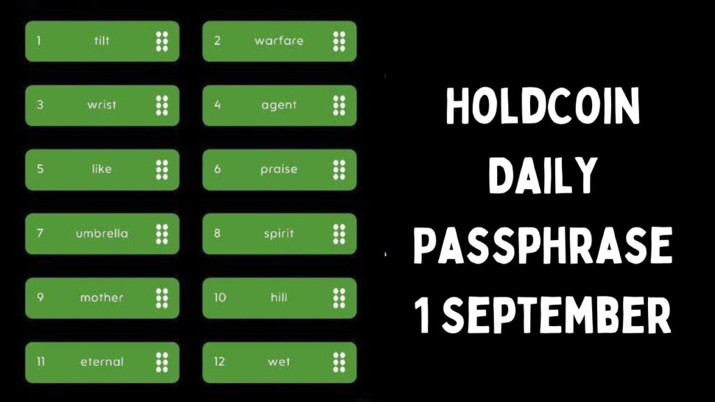 HoldCoin Daily Passphrase 1 September