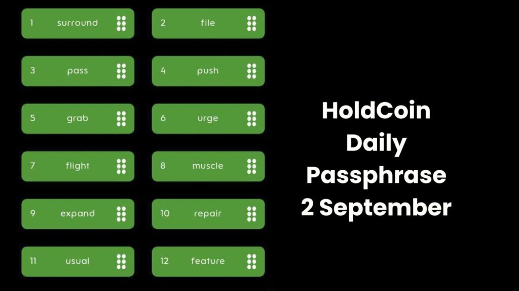 HoldCoin Daily Passphrase 2 September