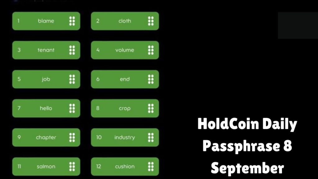 HoldCoin Daily Passphrase 8 September