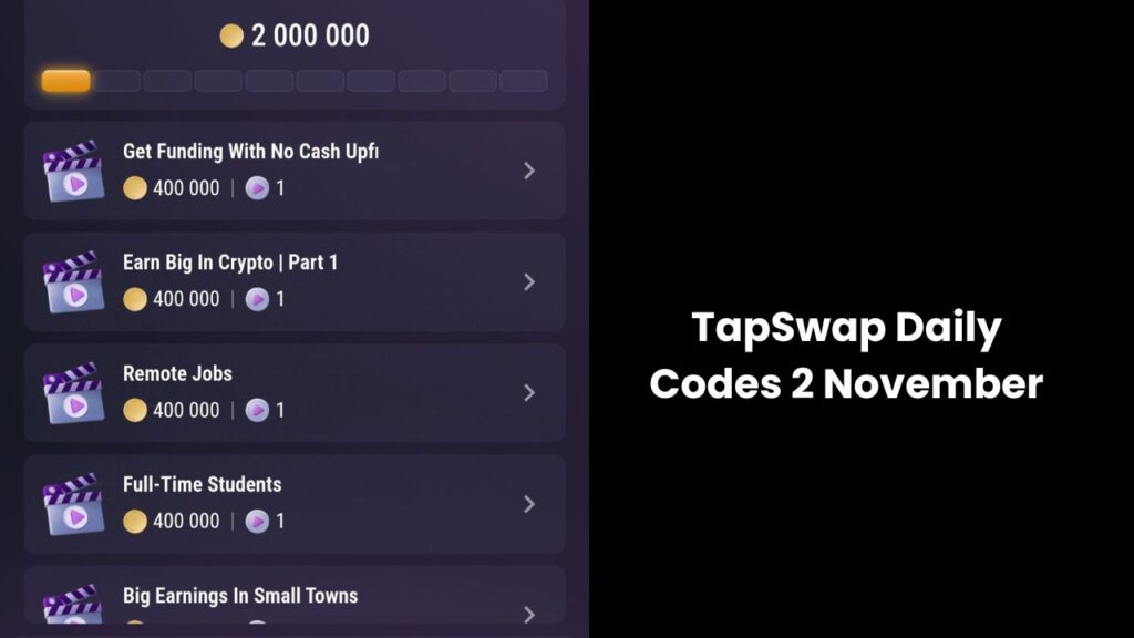 TapSwap Daily Codes 2 November