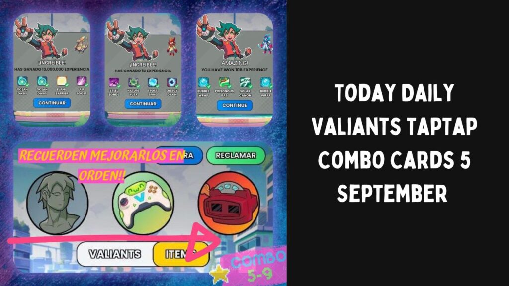 Today Daily Valiants TapTap Combo Cards 5 September 