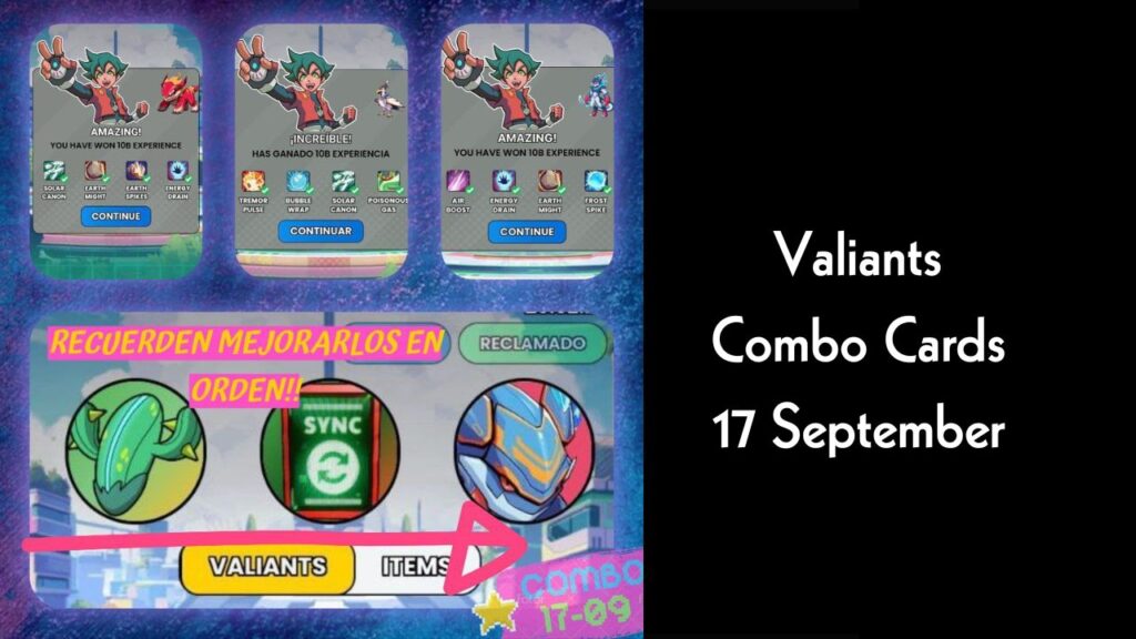 Valiants Combo Cards 17 September