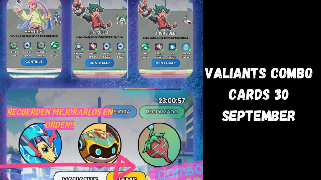 Valiants Combo Cards 30 September