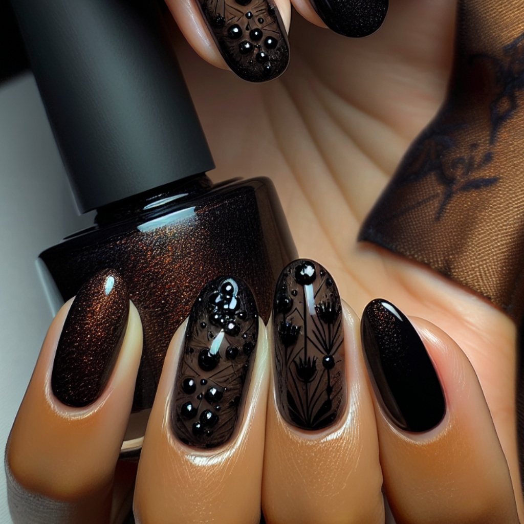 disegno di smalto per unghie di colore nero